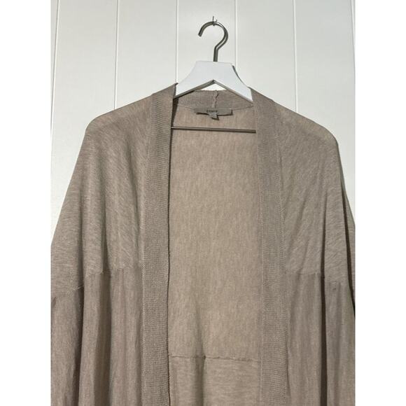 Loft Open Front Knit Cardgian Short Sleeve Pockets Beige Cotton Blend Size XL - Picture 3 of 6